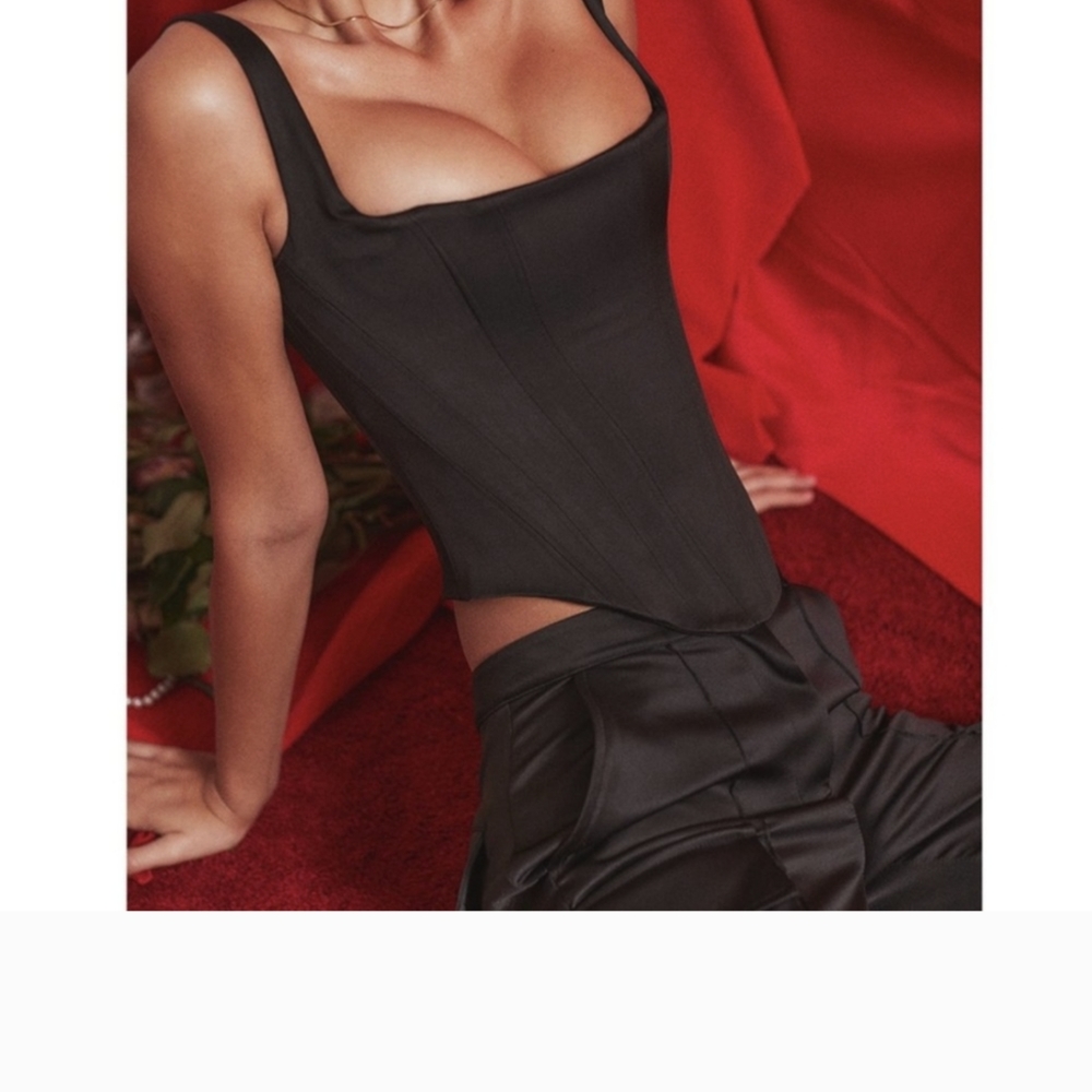 NWT House of CB Rafa Black Satin Longline Corset Top XS